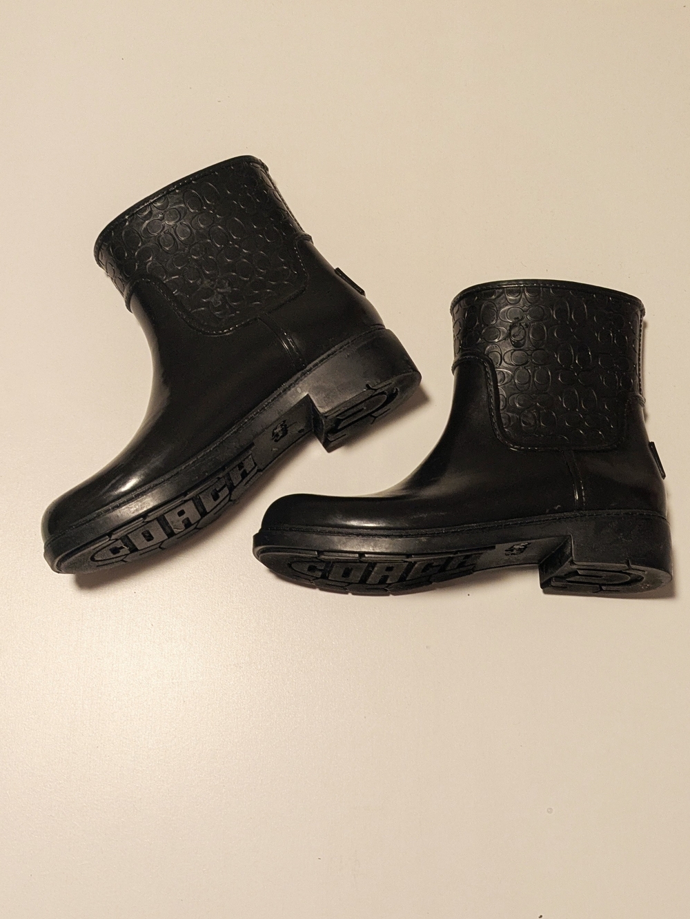 Coach Embossed Black Ankle Rainboots